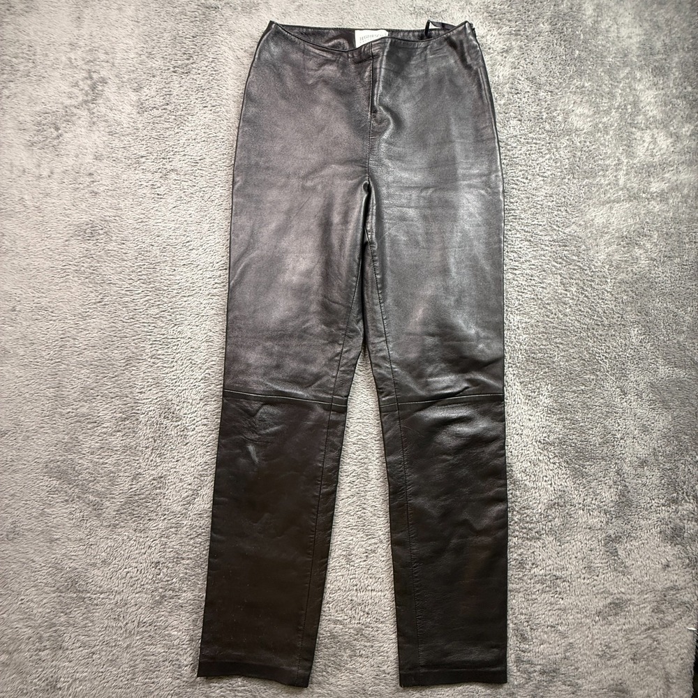 Hugo Buscati Vintage Black Leather Pants Womens 8T 26x33 Pull On Straight Leg